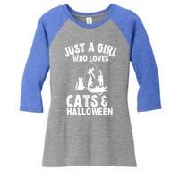 Just A Who Loves Cats And Halloween For Cat Lover Cool Gift Women's Tri-Blend 3/4-Sleeve Raglan Shirt