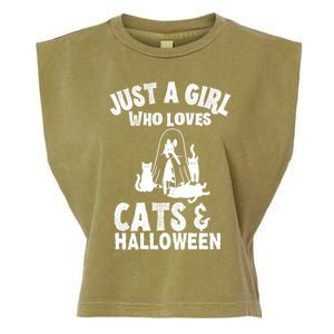 Just A Who Loves Cats And Halloween For Cat Lover Cool Gift Garment-Dyed Women's Muscle Tee