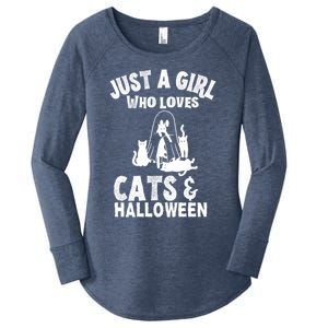 Just A Who Loves Cats And Halloween For Cat Lover Cool Gift Women's Perfect Tri Tunic Long Sleeve Shirt