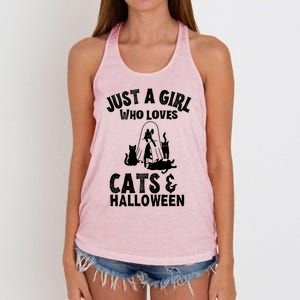 Just A Who Loves Cats And Halloween For Cat Lover Cool Gift Women's Knotted Racerback Tank