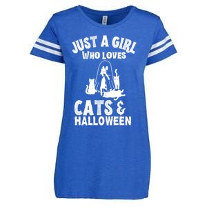 Just A Who Loves Cats And Halloween For Cat Lover Cool Gift Enza Ladies Jersey Football T-Shirt