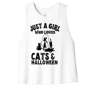 Just A Who Loves Cats And Halloween For Cat Lover Cool Gift Women's Racerback Cropped Tank