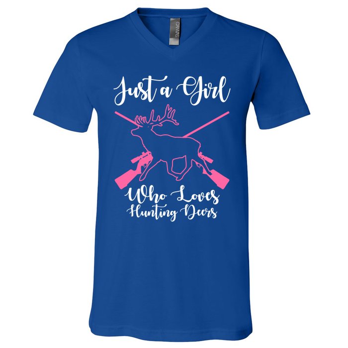 Just A Who Loves Hunting Deers Huntress Cool Gift V-Neck T-Shirt