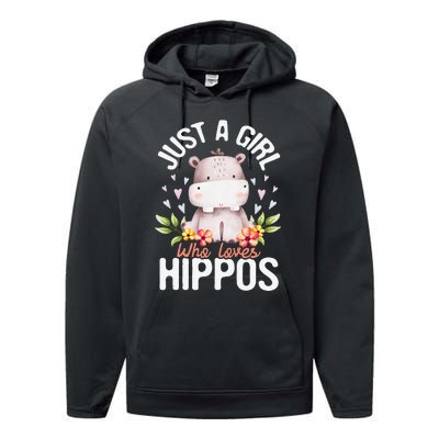 Just A Who Loves Hippos Hippopotamus Hippo Lover Performance Fleece Hoodie