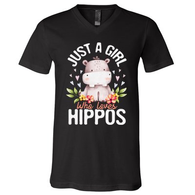 Just A Who Loves Hippos Hippopotamus Hippo Lover V-Neck T-Shirt