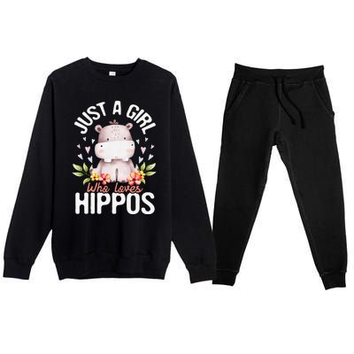 Just A Who Loves Hippos Hippopotamus Hippo Lover Premium Crewneck Sweatsuit Set