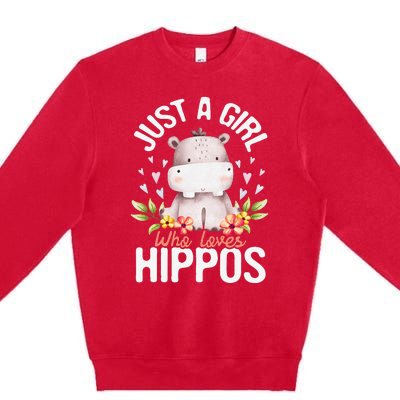 Just A Who Loves Hippos Hippopotamus Hippo Lover Premium Crewneck Sweatshirt