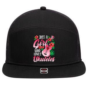 Just A Who Loves Ukuleles Gift Ukulele Player Gift 7 Panel Mesh Trucker Snapback Hat