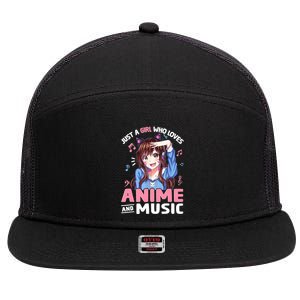 Just A Who Loves Anime And Music Anime Lover 7 Panel Mesh Trucker Snapback Hat