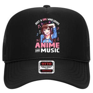 Just A Who Loves Anime And Music Anime Lover High Crown Mesh Back Trucker Hat