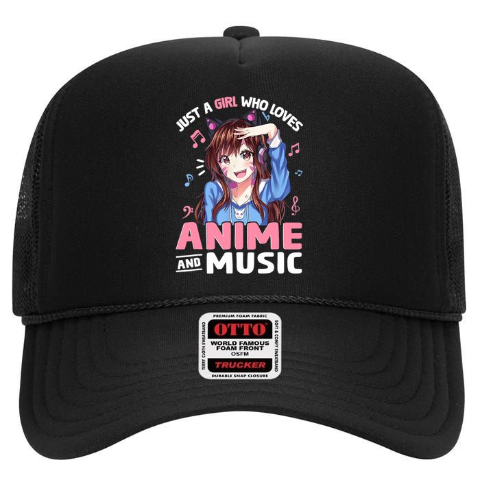 Just A Who Loves Anime And Music Anime Lover High Crown Mesh Back Trucker Hat