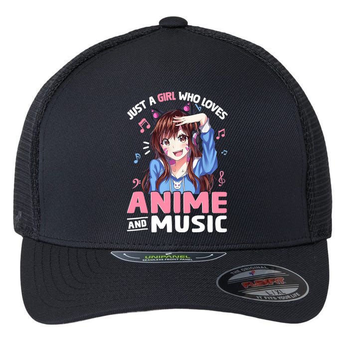 Just A Who Loves Anime And Music Anime Lover Flexfit Unipanel Trucker Cap