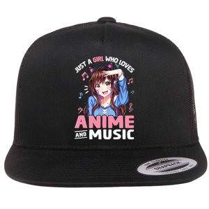 Just A Who Loves Anime And Music Anime Lover Flat Bill Trucker Hat