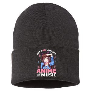 Just A Who Loves Anime And Music Anime Lover Sustainable Knit Beanie