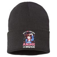 Just A Who Loves Anime And Music Anime Lover Sustainable Knit Beanie