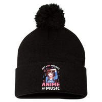 Just A Who Loves Anime And Music Anime Lover Pom Pom 12in Knit Beanie