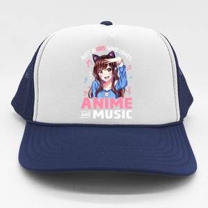 Just A Who Loves Anime And Music Anime Lover Trucker Hat