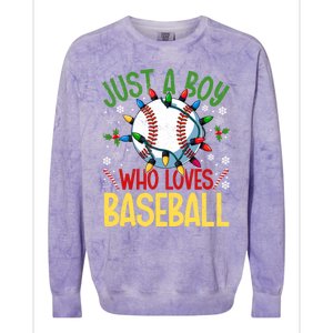 Just A Who Loves Baseball Christmas Lights Snowflakes Gift Colorblast Crewneck Sweatshirt