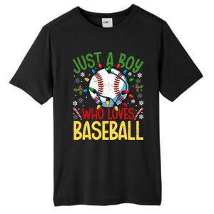 Just A Who Loves Baseball Christmas Lights Snowflakes Gift Tall Fusion ChromaSoft Performance T-Shirt