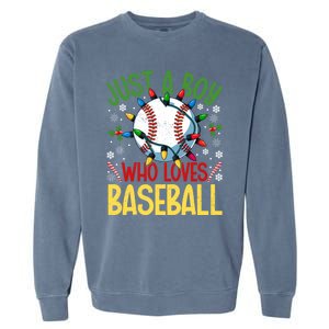 Just A Who Loves Baseball Christmas Lights Snowflakes Gift Garment-Dyed Sweatshirt