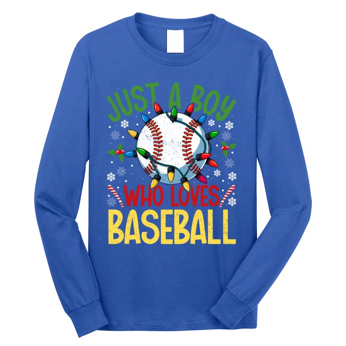 Just A Who Loves Baseball Christmas Lights Snowflakes Gift Long Sleeve Shirt