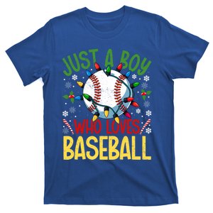 Just A Who Loves Baseball Christmas Lights Snowflakes Gift T-Shirt