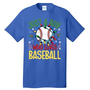 Just A Who Loves Baseball Christmas Lights Snowflakes Gift Tall T-Shirt