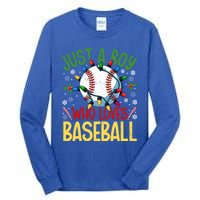 Just A Who Loves Baseball Christmas Lights Snowflakes Gift Tall Long Sleeve T-Shirt