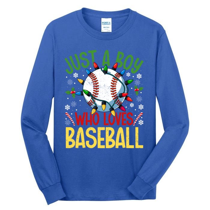 Just A Who Loves Baseball Christmas Lights Snowflakes Gift Tall Long Sleeve T-Shirt