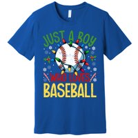 Just A Who Loves Baseball Christmas Lights Snowflakes Gift Premium T-Shirt