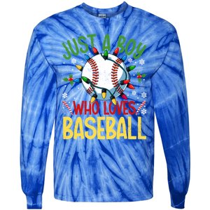 Just A Who Loves Baseball Christmas Lights Snowflakes Gift Tie-Dye Long Sleeve Shirt