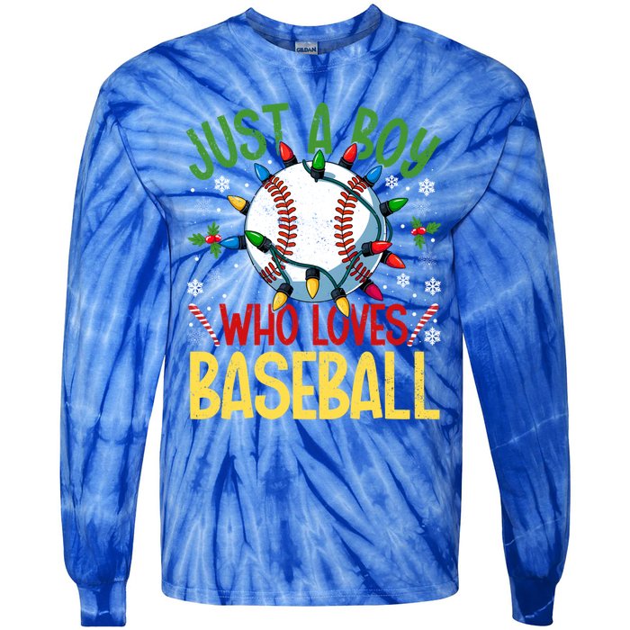 Just A Who Loves Baseball Christmas Lights Snowflakes Gift Tie-Dye Long Sleeve Shirt