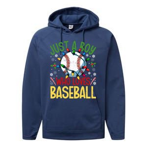 Just A Who Loves Baseball Christmas Lights Snowflakes Gift Performance Fleece Hoodie