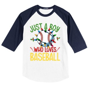 Just A Who Loves Baseball Christmas Lights Snowflakes Gift Baseball Sleeve Shirt