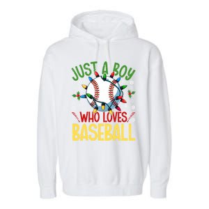 Just A Who Loves Baseball Christmas Lights Snowflakes Gift Garment-Dyed Fleece Hoodie