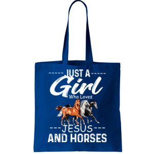 Just A Who Loves Jesus And Horses Horseback Riding Fun Meaningful Gift Tote Bag