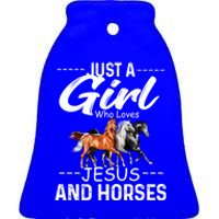 Just A Who Loves Jesus And Horses Horseback Riding Fun Meaningful Gift Ceramic Bell Ornament