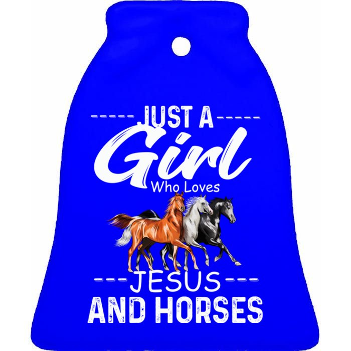 Just A Who Loves Jesus And Horses Horseback Riding Fun Meaningful Gift Ceramic Bell Ornament