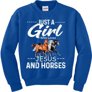 Just A Who Loves Jesus And Horses Horseback Riding Fun Meaningful Gift Kids Sweatshirt