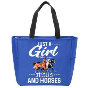 Just A Who Loves Jesus And Horses Horseback Riding Fun Meaningful Gift Zip Tote Bag