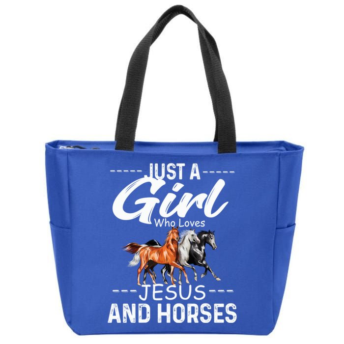 Just A Who Loves Jesus And Horses Horseback Riding Fun Meaningful Gift Zip Tote Bag