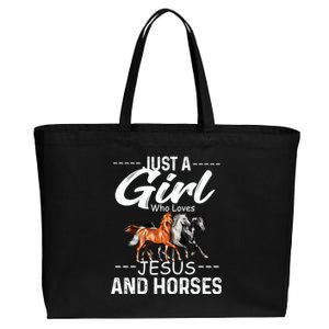 Just A Who Loves Jesus And Horses Horseback Riding Fun Meaningful Gift Cotton Canvas Jumbo Tote