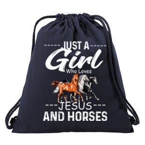 Just A Who Loves Jesus And Horses Horseback Riding Fun Meaningful Gift Drawstring Bag