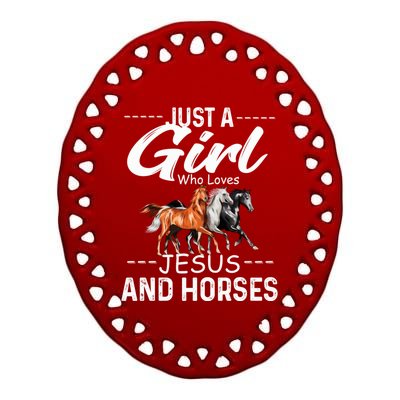 Just A Who Loves Jesus And Horses Horseback Riding Fun Meaningful Gift Ceramic Oval Ornament