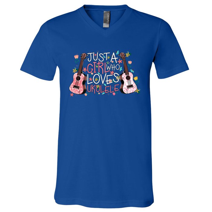 Just A Who Loves Ukuleles Funny Uke Gift Ukuleles Gift V-Neck T-Shirt