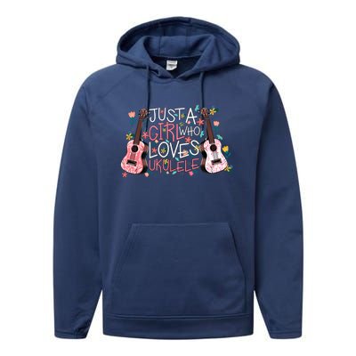 Just A Who Loves Ukuleles Funny Uke Gift Ukuleles Gift Performance Fleece Hoodie