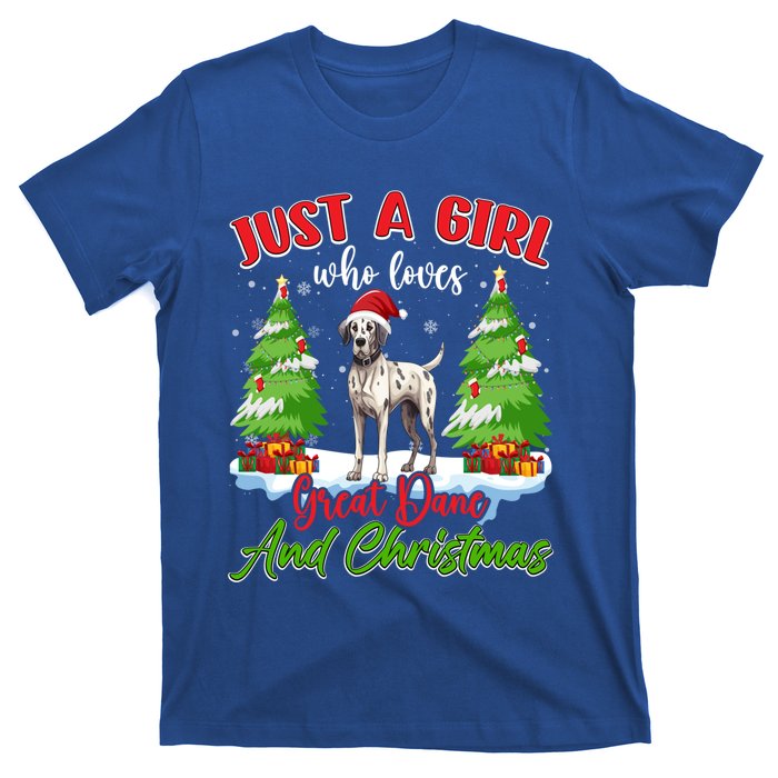 Just A Who Loves Great Dane And Christmas Santa Hat Gift T-Shirt