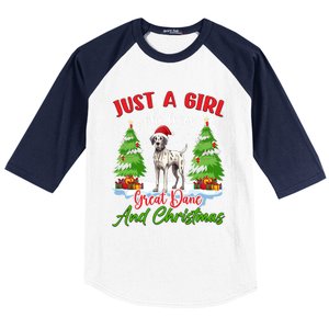 Just A Who Loves Great Dane And Christmas Santa Hat Gift Baseball Sleeve Shirt