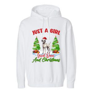 Just A Who Loves Great Dane And Christmas Santa Hat Gift Garment-Dyed Fleece Hoodie