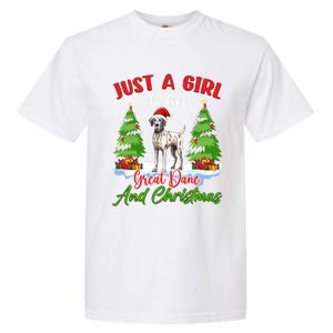 Just A Who Loves Great Dane And Christmas Santa Hat Gift Garment-Dyed Heavyweight T-Shirt